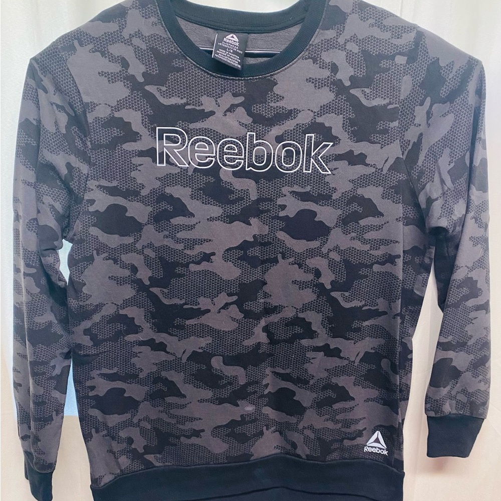 Reebok Black and Gray Crewneck Sweater with Camouflage Design